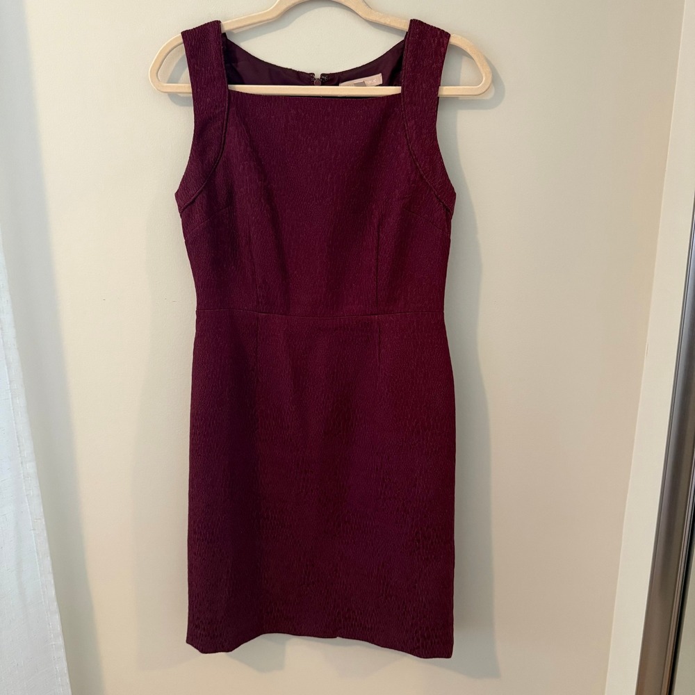 Banana Republic Petite Burgundy Textured Square Neck Sleeveless‎ Sheath Dress 6P